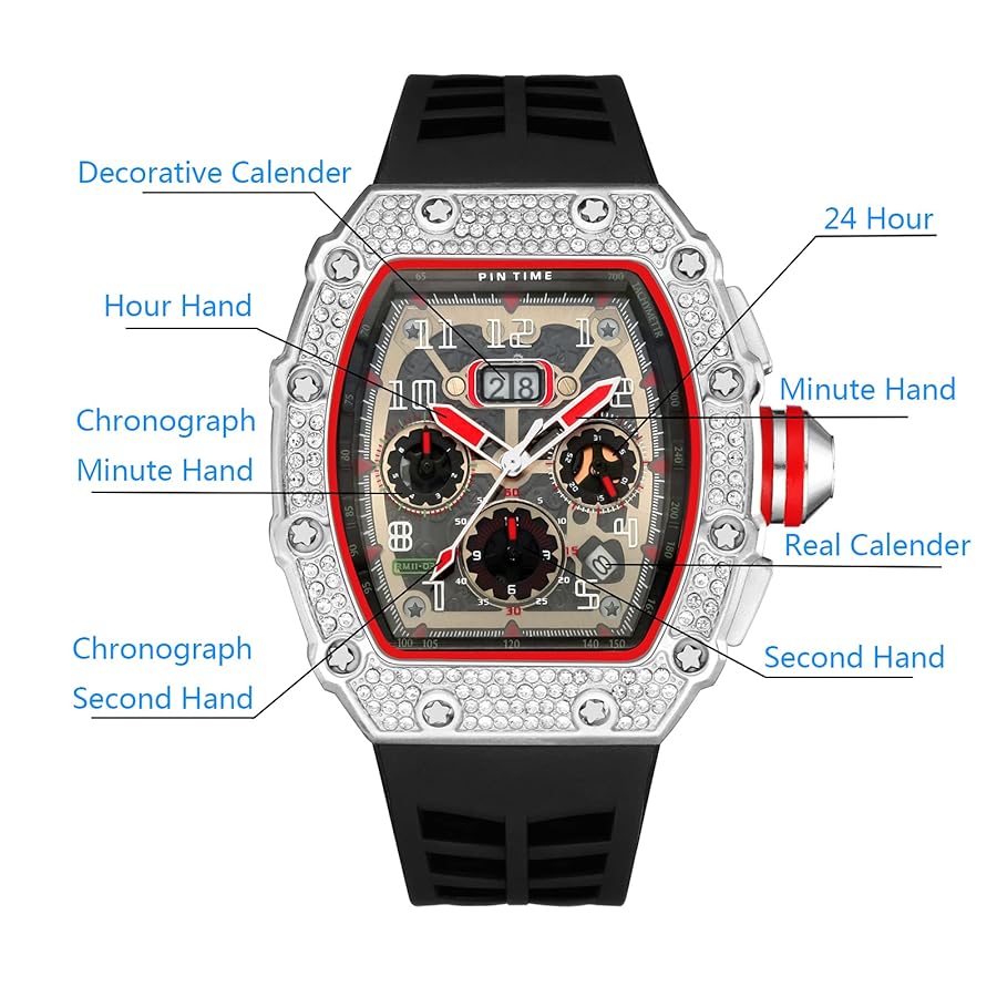 【圧巻の輝き】フルアイスアウト ラグジュアリーブリンブリンウォッチ Amazon | PINTIME メンズ フルアイスアウト 43mm ビッグフェイス